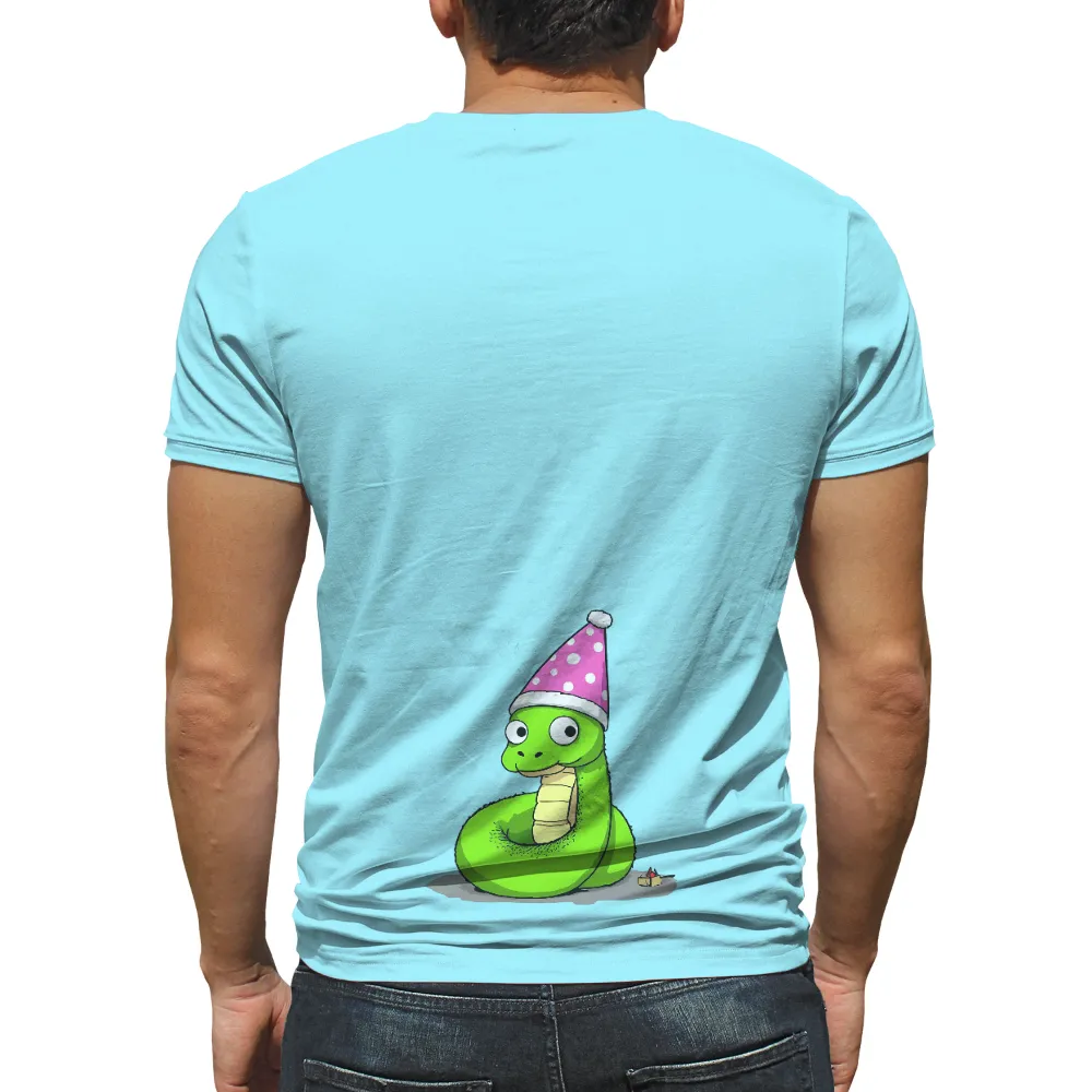 Customized Tee Shirts: Celebrate Life with Sammy the Snake| Cheerful snake celebrating