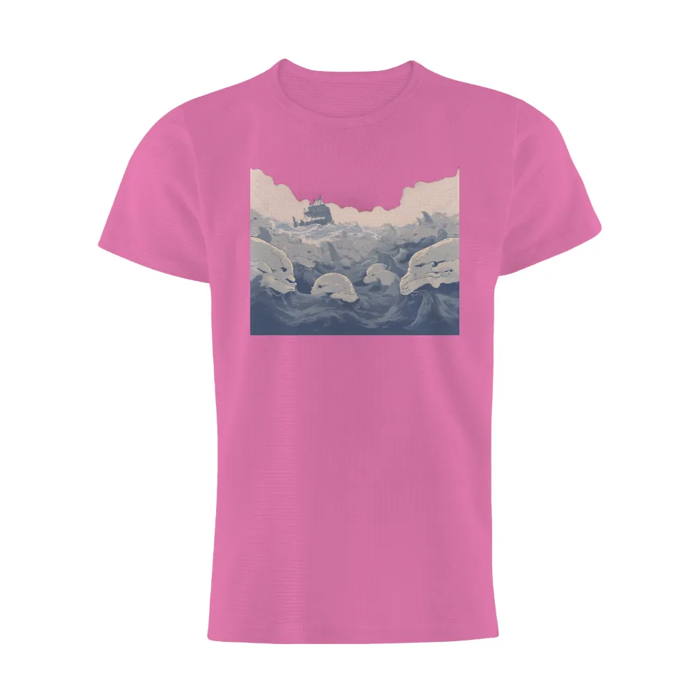 TShirt Design: Dolphins Guiding the Ship Through Storms|long sleeve summer sun protection