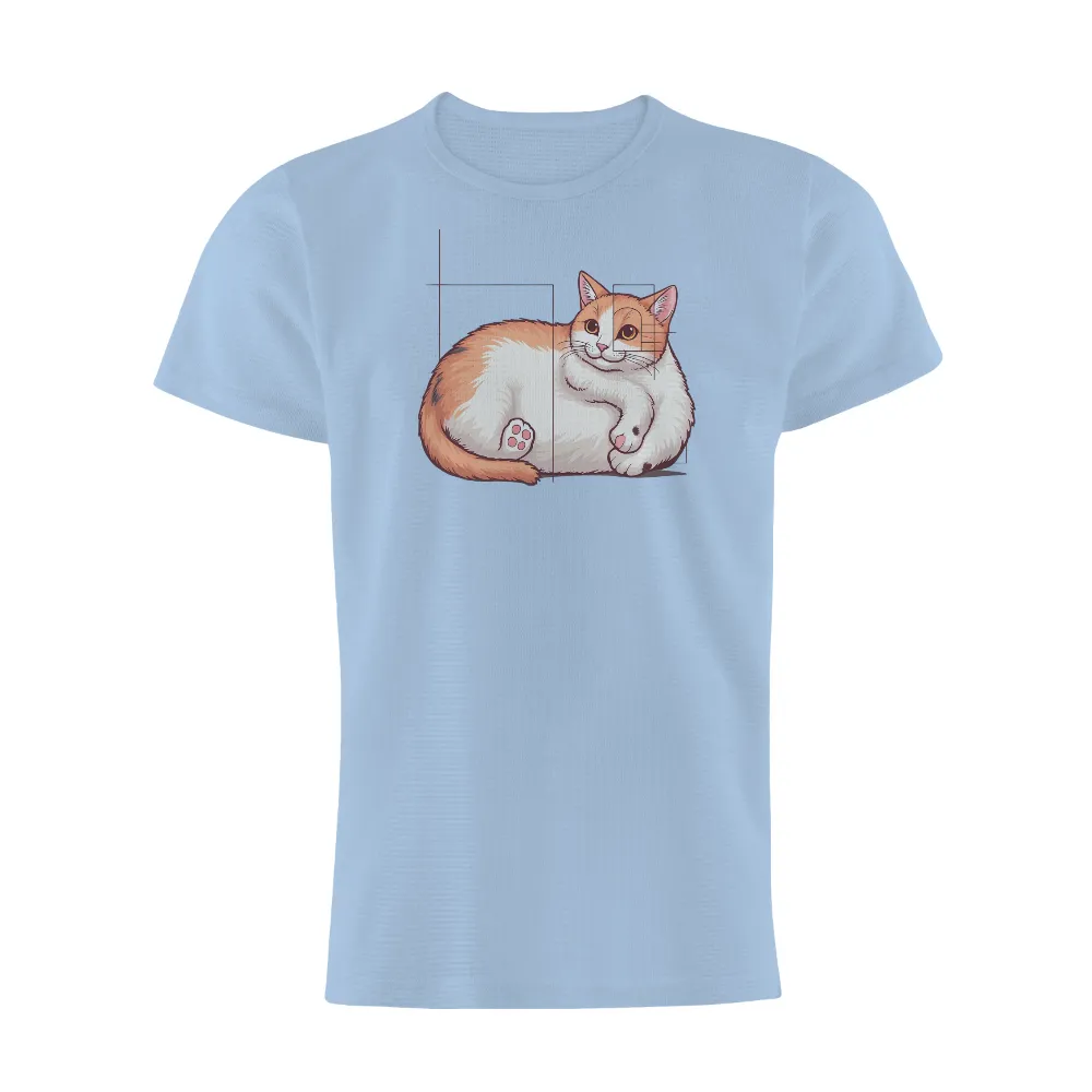 TShirt Design: Charming Orange and White Cat - Comfort and Joy| contentment