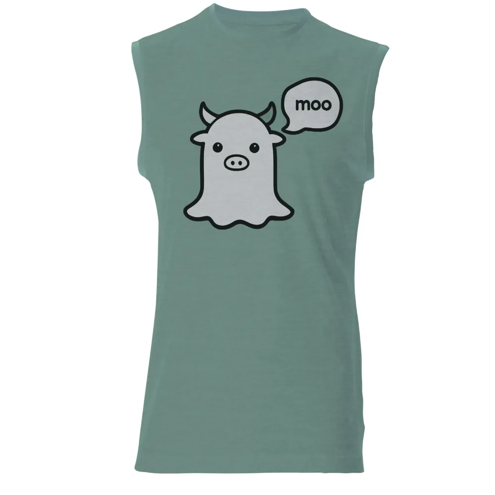 Ghostly Cow T-Shirts Pattern | Whimsical Humor Design| white figure