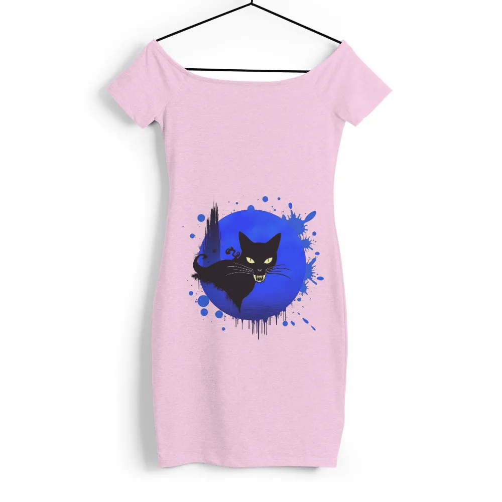 Graphic Tees: Black Cat Mystique - Nighttime Magic & Abstract Art| deep blue moonlit backdrop