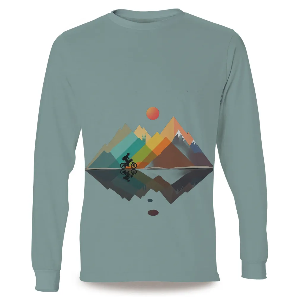 T-Shirts Design: Mountain Biking Adventure with Sunrise Reflection|adventure time shirt sex