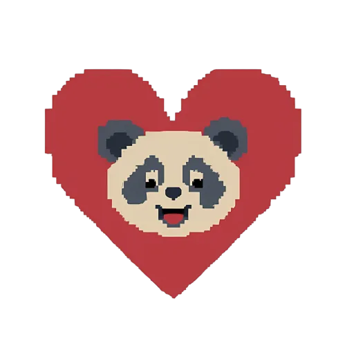 Tee Shirts Printed: Pixel Art Panda Heart - Vintage & Retro Nostalgia