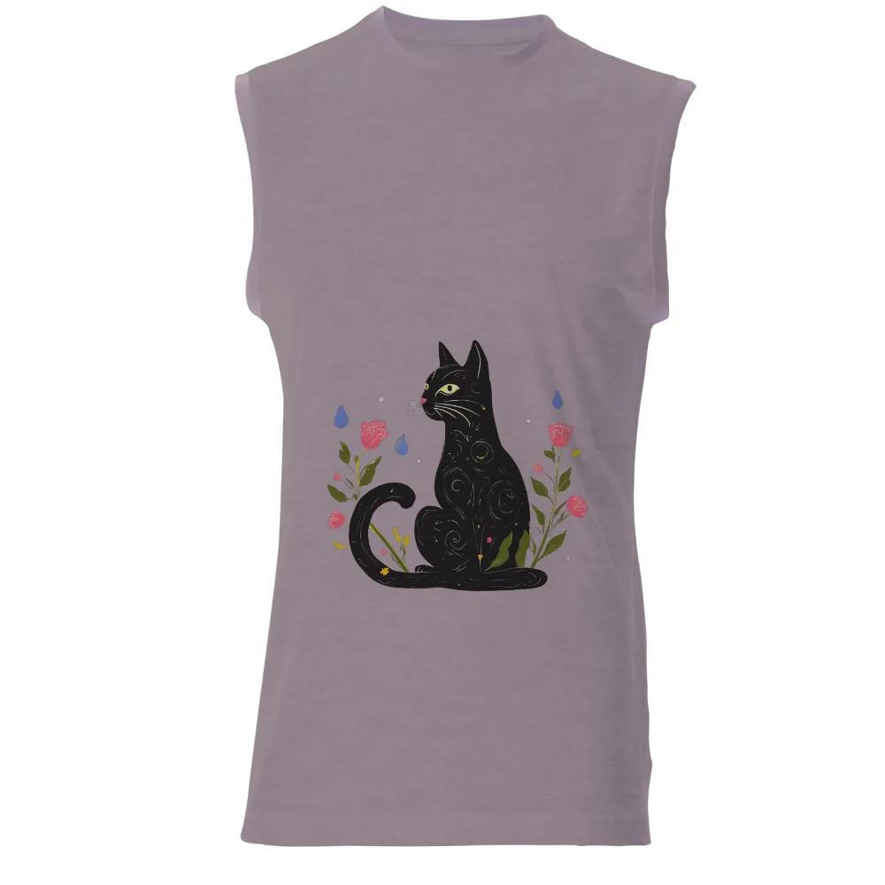 Customized Tee Shirts: Black Cat Among Pink Roses - Artistic Design|black cat pool hall t shirt