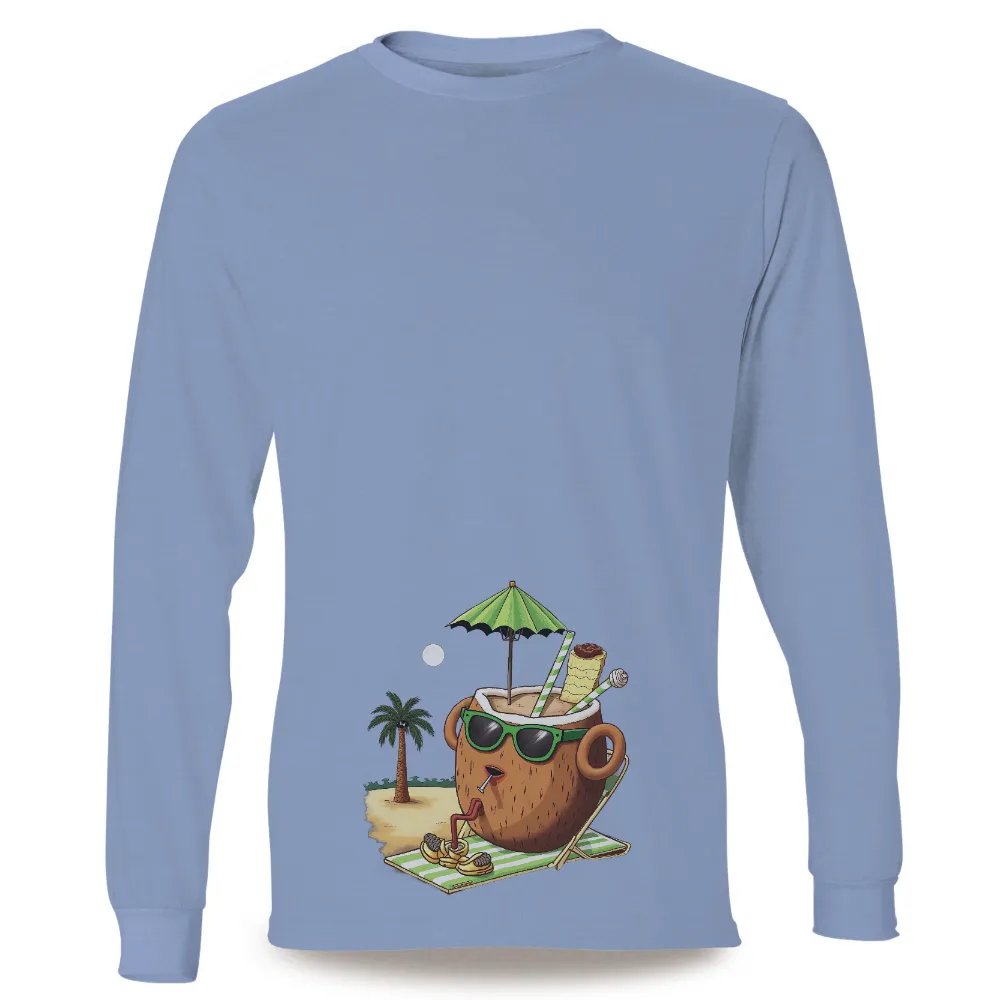 TShirt Design: Coconut Beach Chill | Funny & Tropical Vibes| Coconut sipping a drink