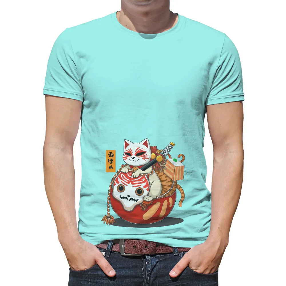 Shirts Graphic Tees: Cat Guardian on Daruma Doll| cat dressed as a guardian deity