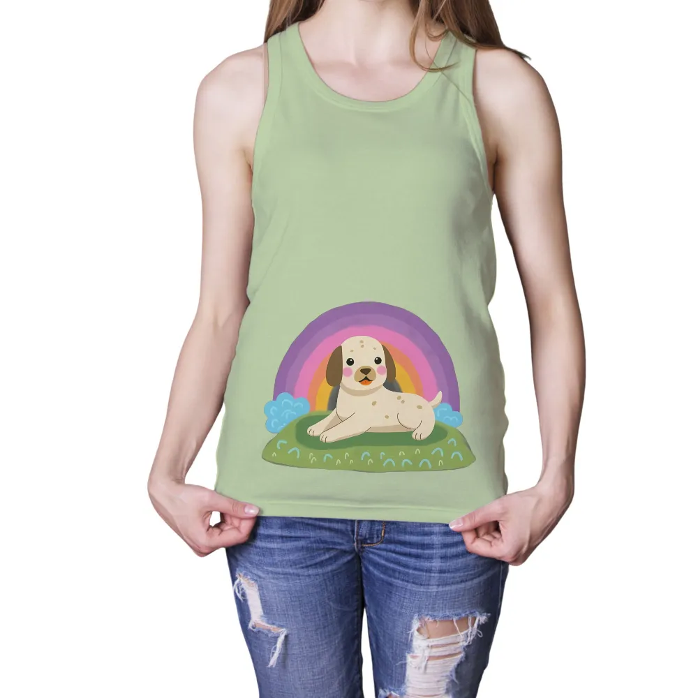 Graphic Tees: Max the Puppy Under the Rainbow - Artistic Designs|rainbow vlone shirt