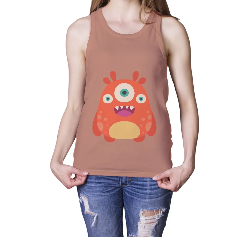 T-Shirt Printing: Cheerful Three-Eyed Monster Design|orange mona lisa shirt