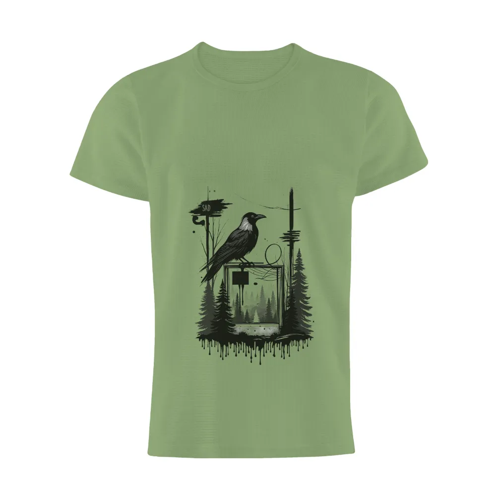 Crow Perched on Television: A Blend of Nature and Technology - T-Shirts Design|endor forest summer camp shirt