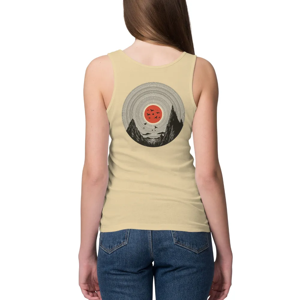 Shirts Graphic Tees: Vinyl Record Mountains Sun Birds Nature Harmony|billabong midnight sun