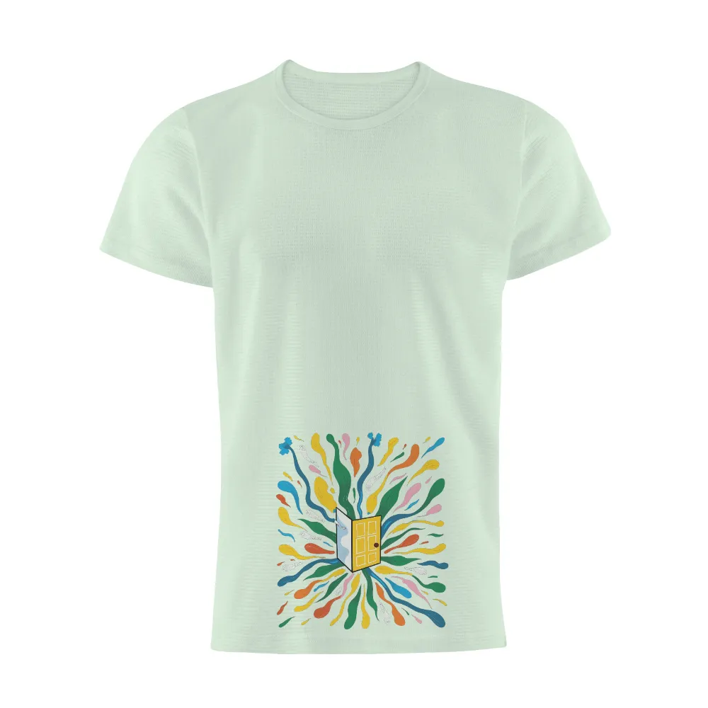 Tee Shirts Printed: Open Door to Adventure| Abstract design with a yellow door