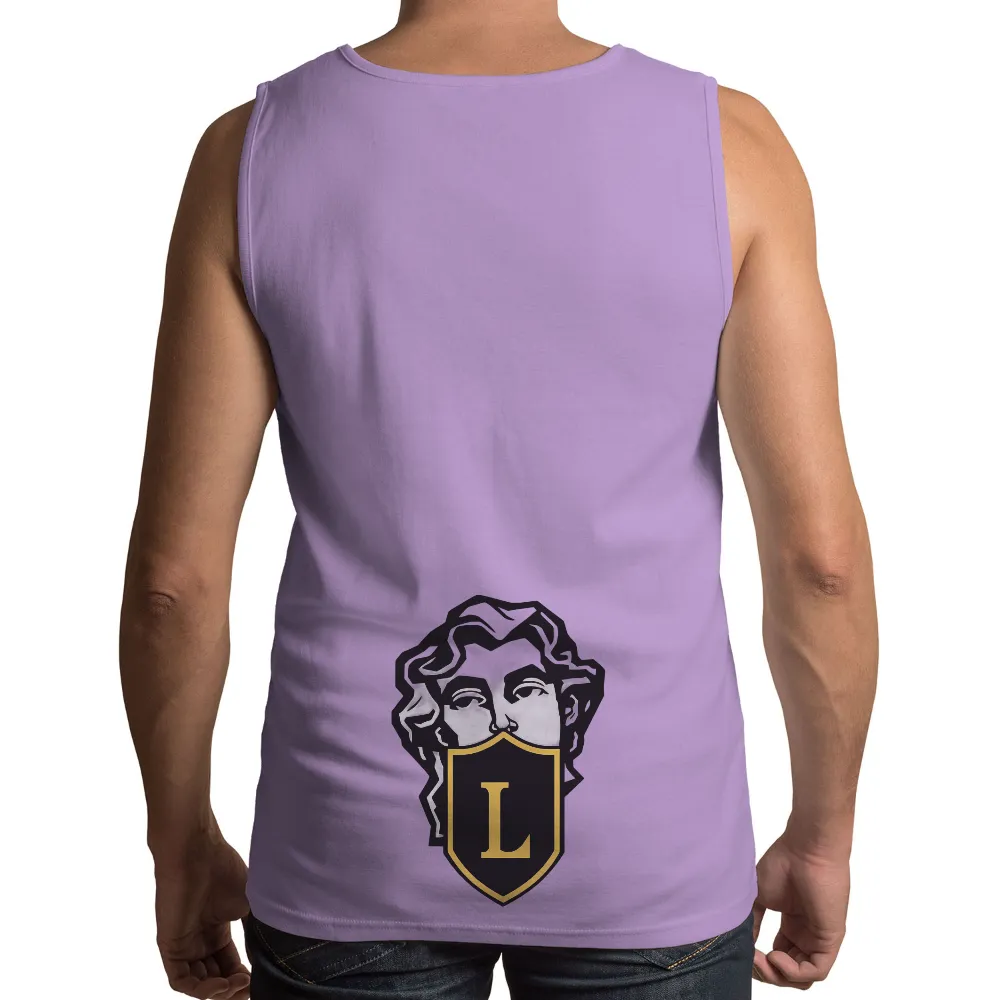 Customized Tee Shirts: Timeless Elegance with Classical Art and Modern Shield| Bold 'L' on shield