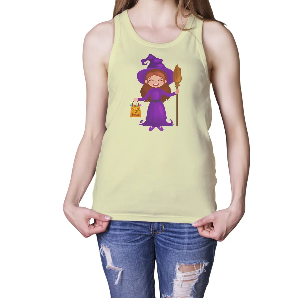 Tee Shirts Printed: Cheerful Witch in Purple Dress for Halloween|buc ee's new halloween shirt 2022