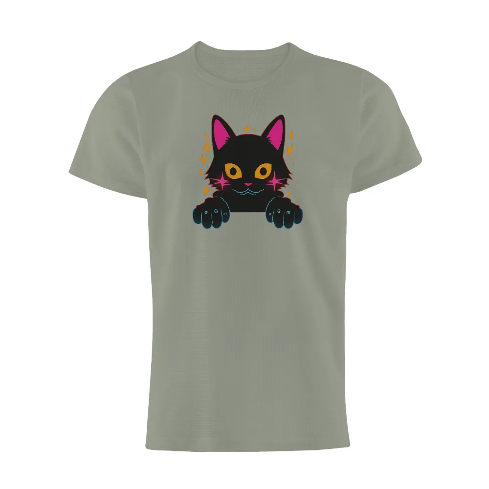 Custom T-Shirt Printing: Neon Cyberpunk Black Cat Adventure|neon green and pink graphic tee