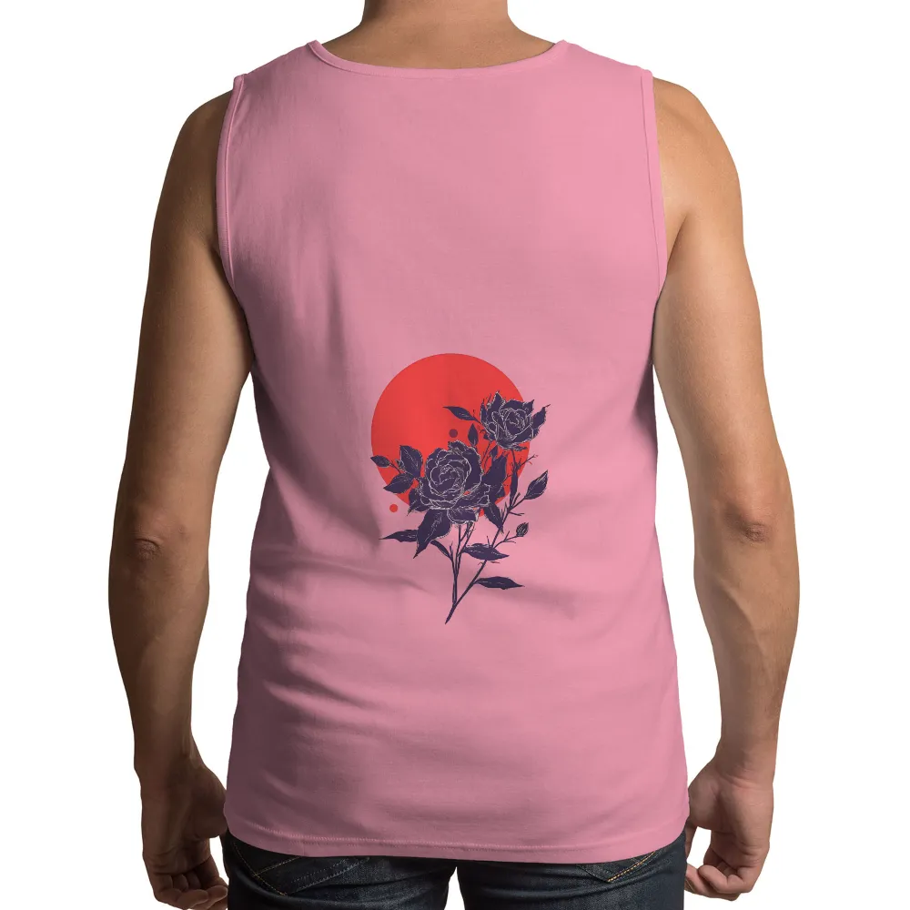 T-Shirts Pattern: Blue Roses and Red Sun - Artistic Design|guns and roses bleached t shirt