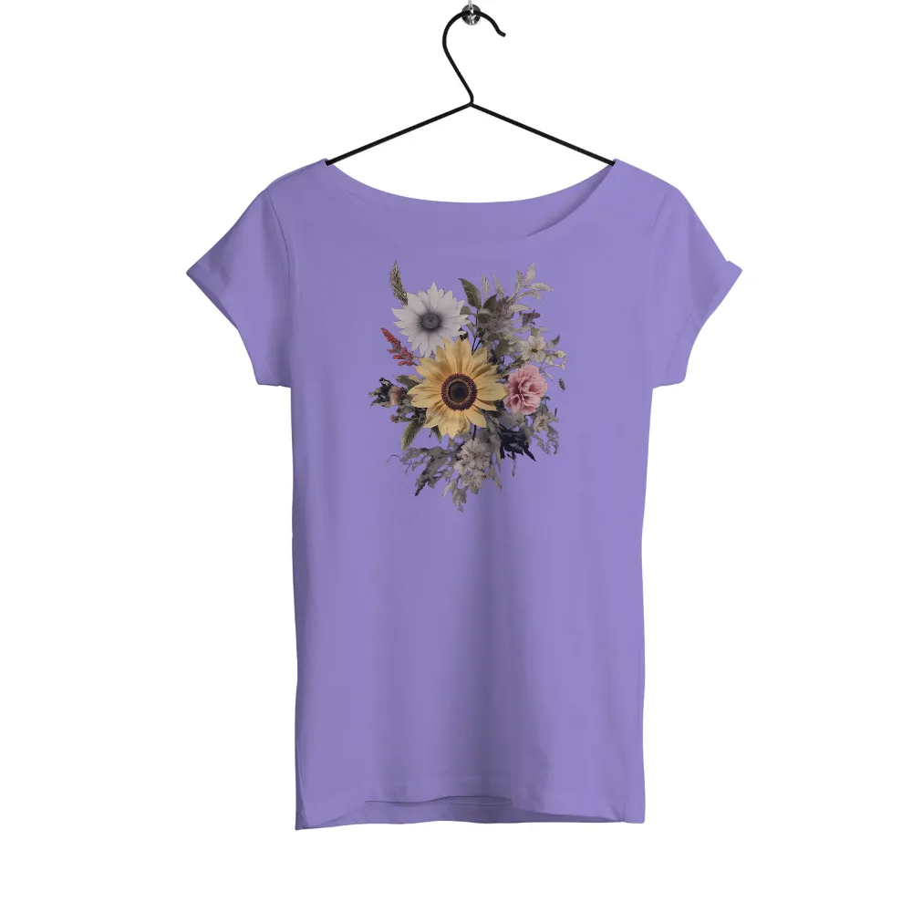 Custom T-Shirt Printing: Vibrant Sunflower and Delicate Daisies|twzh women butterflies daisy graphic print short sleeve t sh