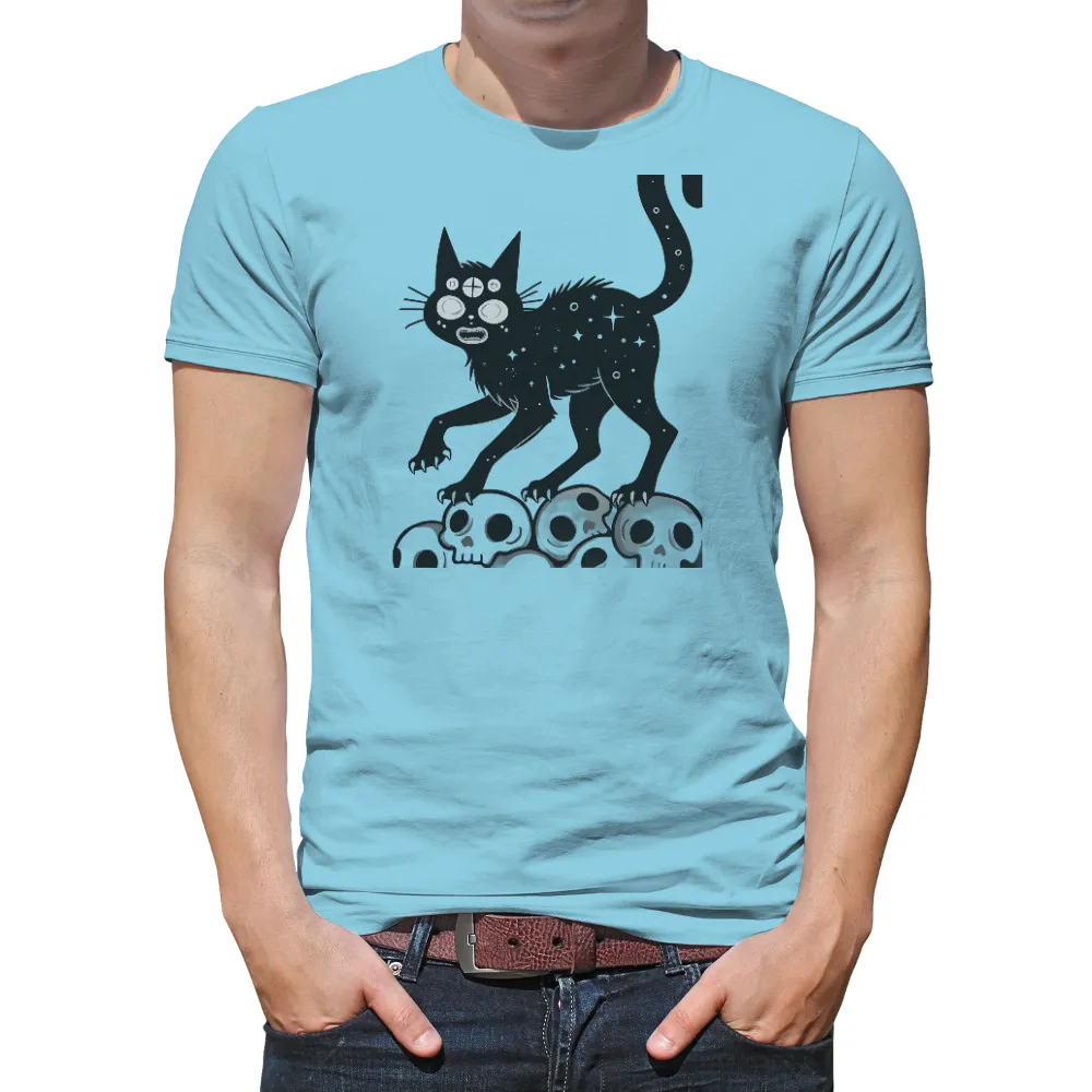 Shirts Graphic Tees: Cosmic Black Cat - A Journey of Self-Discovery| Dark night background