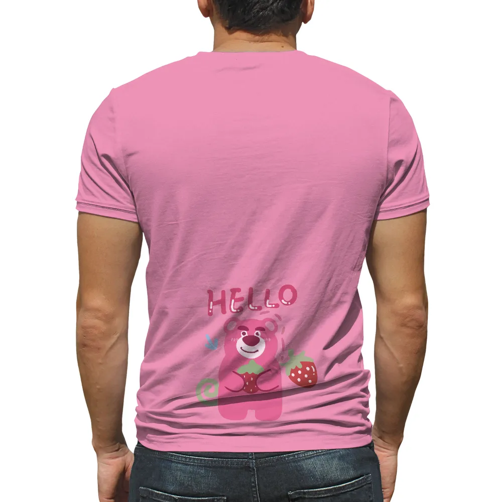 Custom T-Shirt Printing: Pink Bear with Strawberry - Spread Joy and Positivity|bleach dye comfort colors