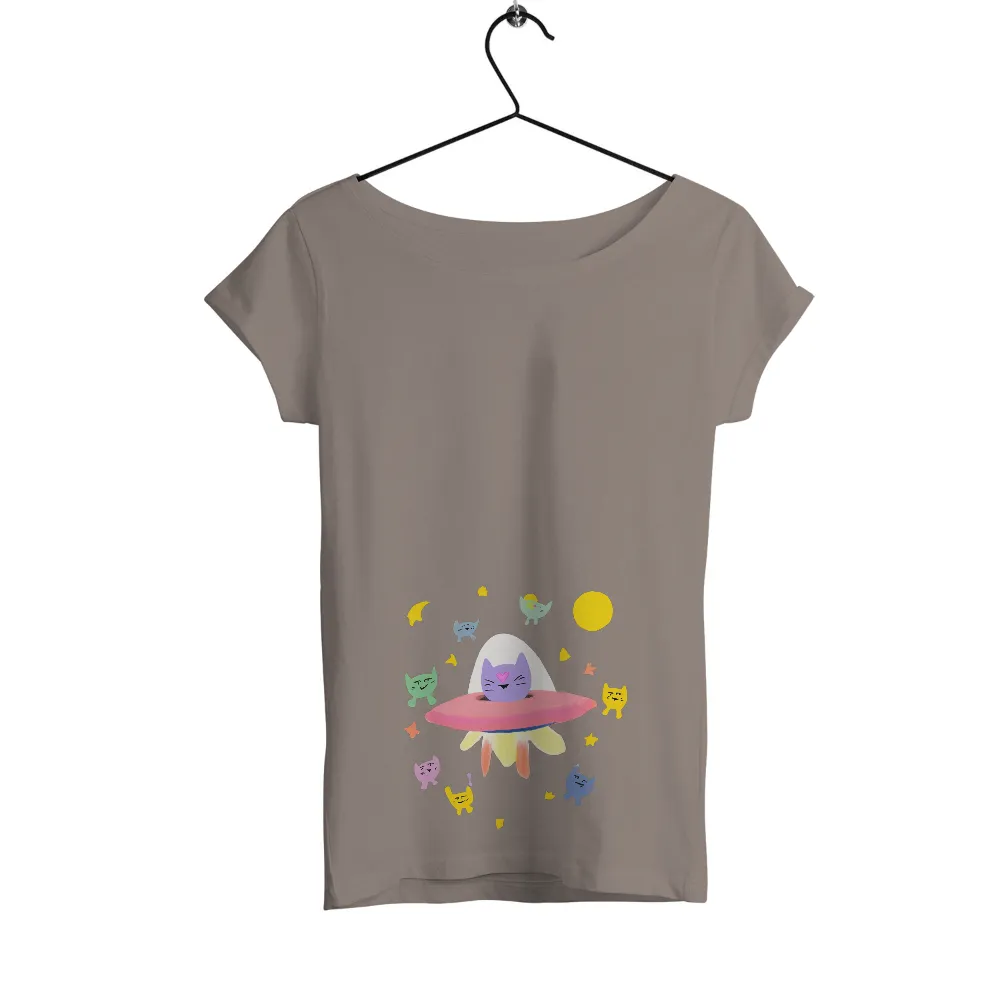 T-Shirts Design: Cosmic Adventure with Colorful Cats| whimsical cosmic adventure