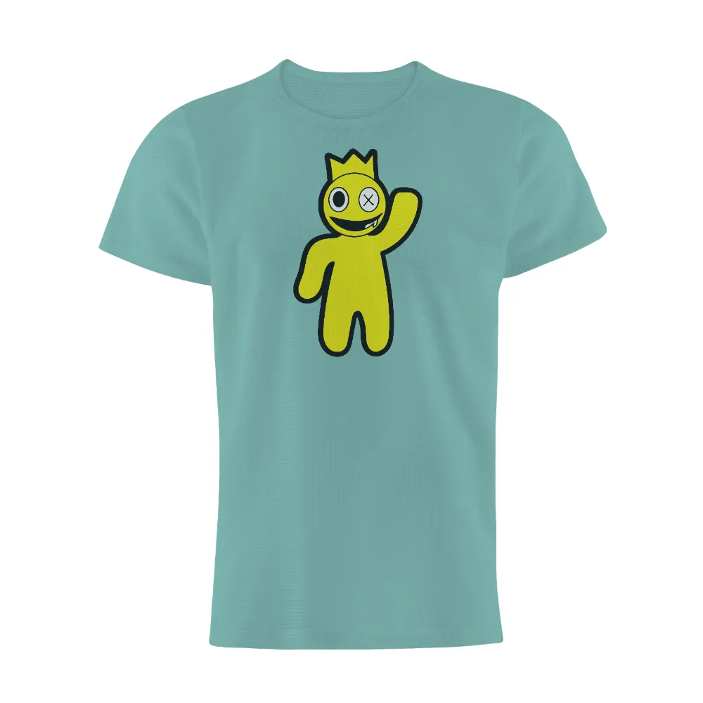 TShirt Printing: Whimsical Yellow Figure with Crown - Funny & Quirky Design|roblox motorcycle t shirt rainbow