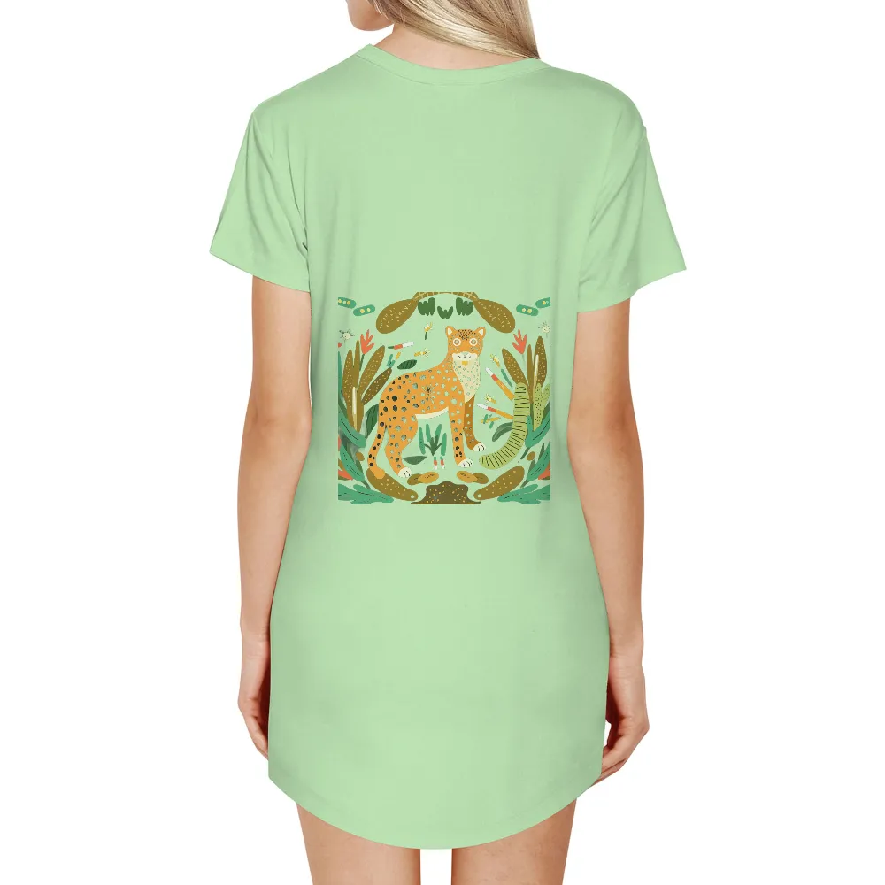 Graphic Tees: Leopard in the Jungle - Artistic Wildlife Design|leopard print camp shirt