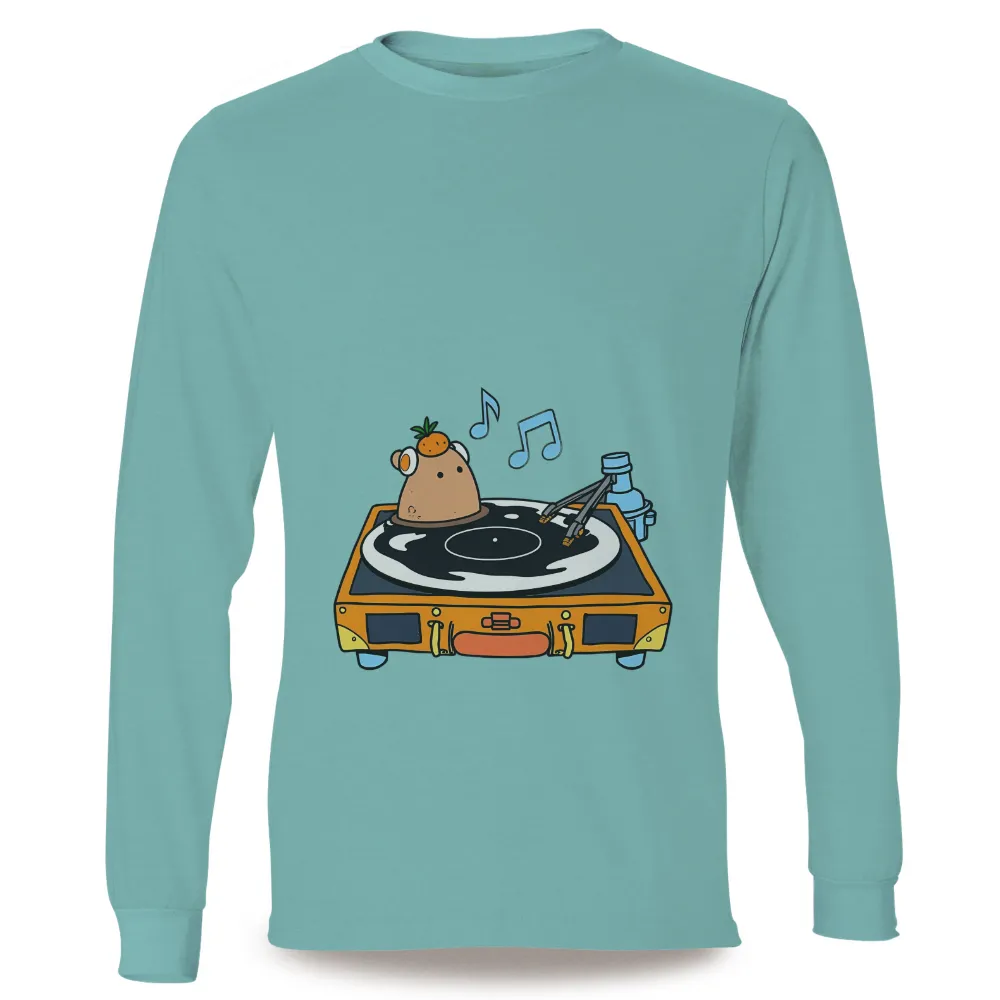 Custom T-Shirt Printing: Whimsical Vinyl Records with Orangey|Whimsical character on a turntable