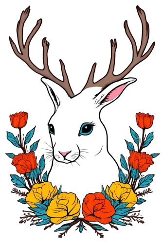 Customized Tee Shirts: Whimsical Rabbit with Antlers and Vibrant Flowers