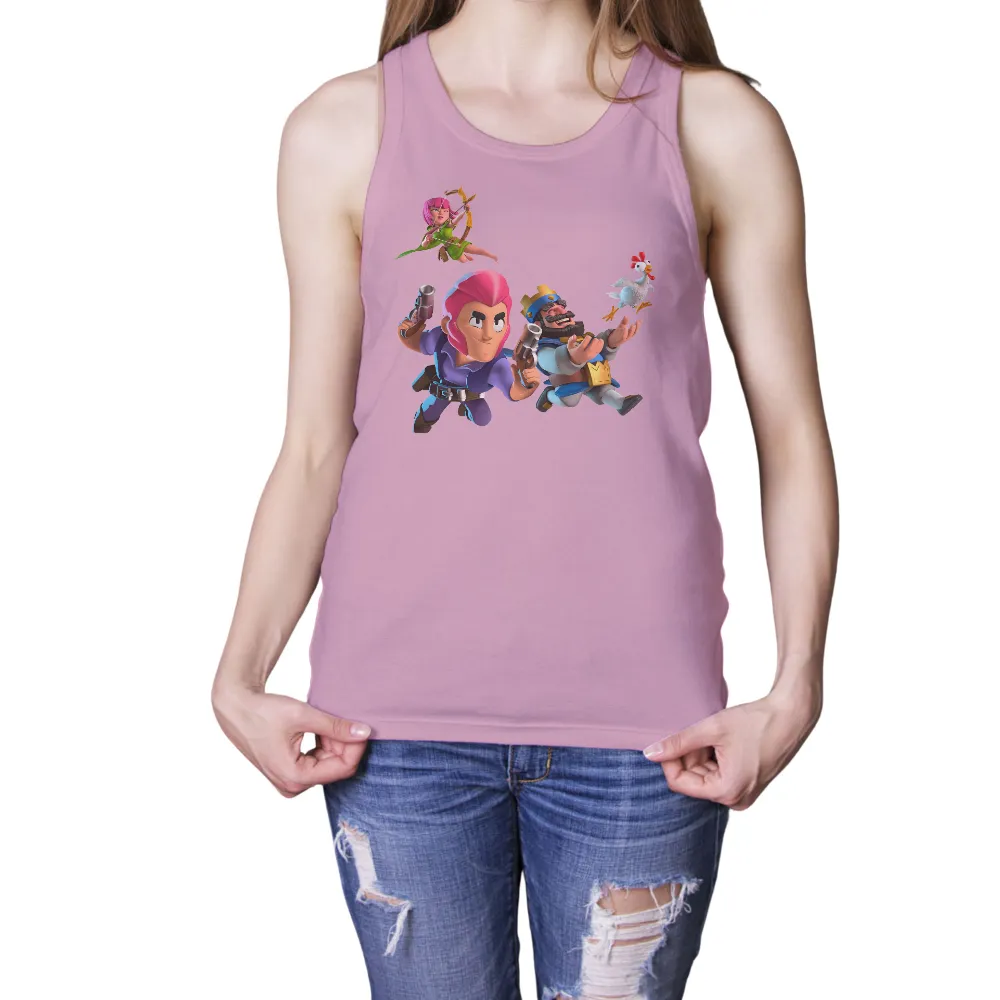 Customized Tee Shirts: Clash Royale Characters - Archers, Kings, and Chickens|short king spring shirt