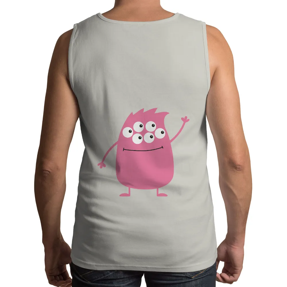 Graphic Tees: Cheerful Pink Monster with Five Eyes