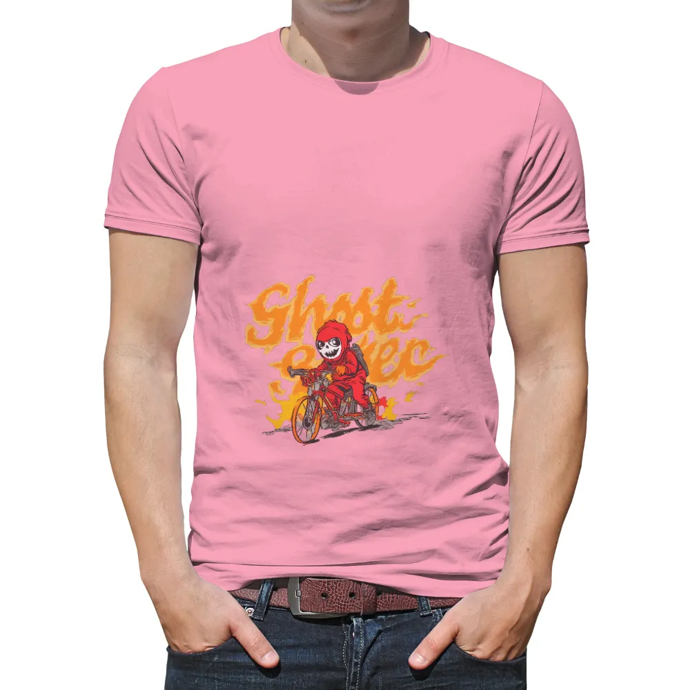 TShirt Printing: Ghost Rider Adventure | Whimsical Red Hoodie Design| Ghost Rider on a bicycle