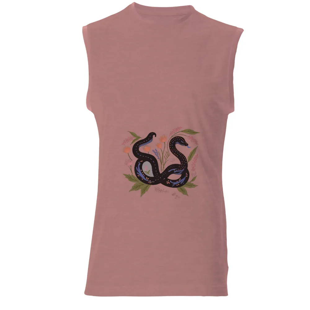 Customized Tee Shirts: Embrace Transformation with Serpent & Floral Art| Vibrant floral and serpent design