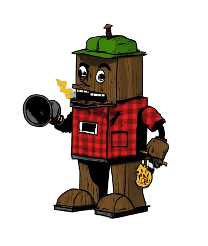 Graphic Tees: Woody the Robot - Vintage Lumberjack Fusion