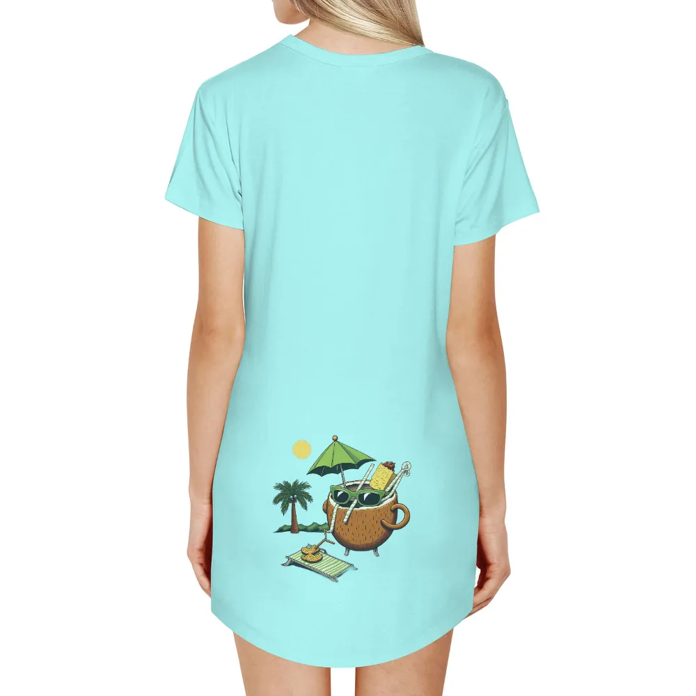 T-Shirts Custom: Coconut Drink Night Relaxation|Whimsical coconut drink with sunglasses and umbrella