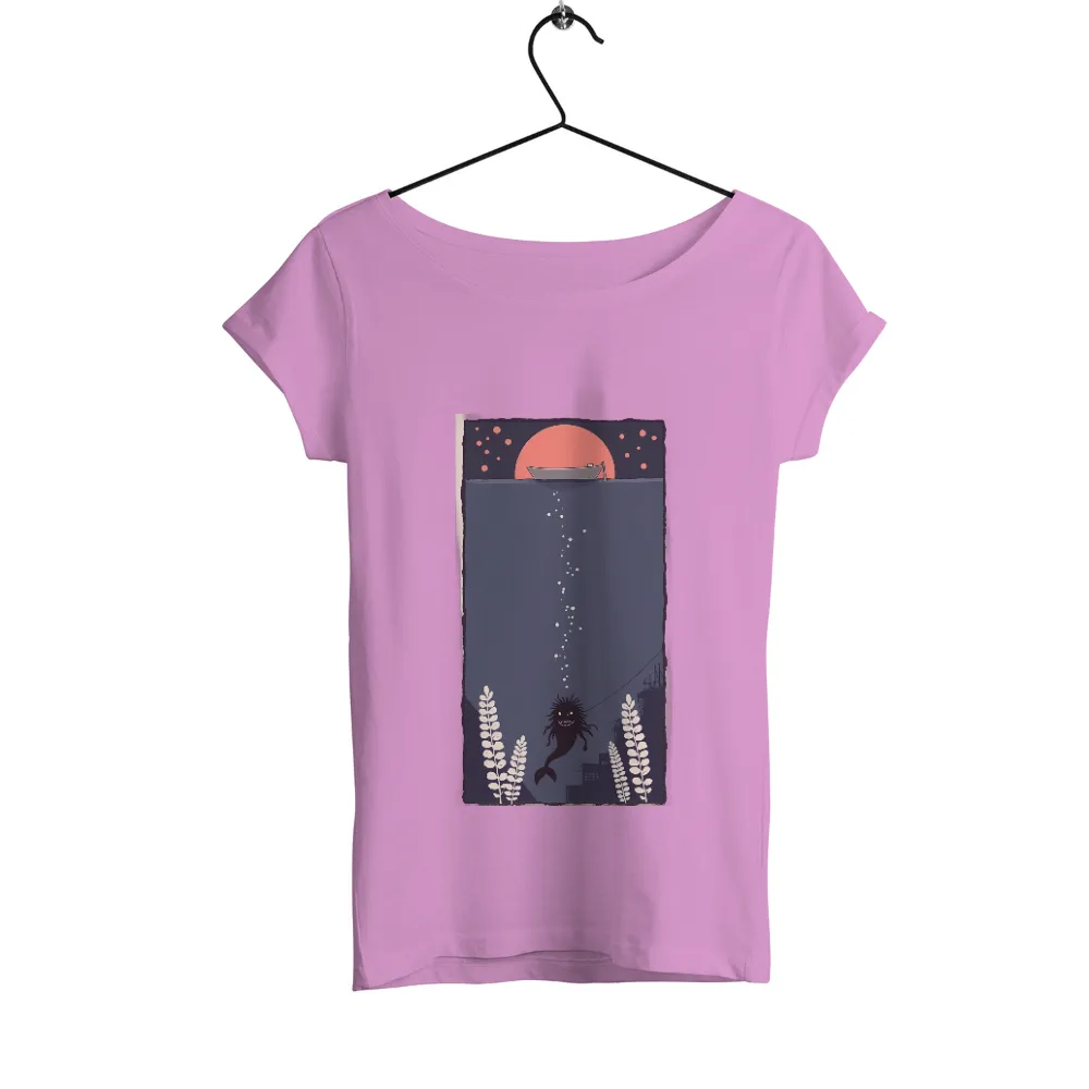 T-Shirts Design: Unveiling the Depths of Fear and Mystery| Small boat floating on the surface