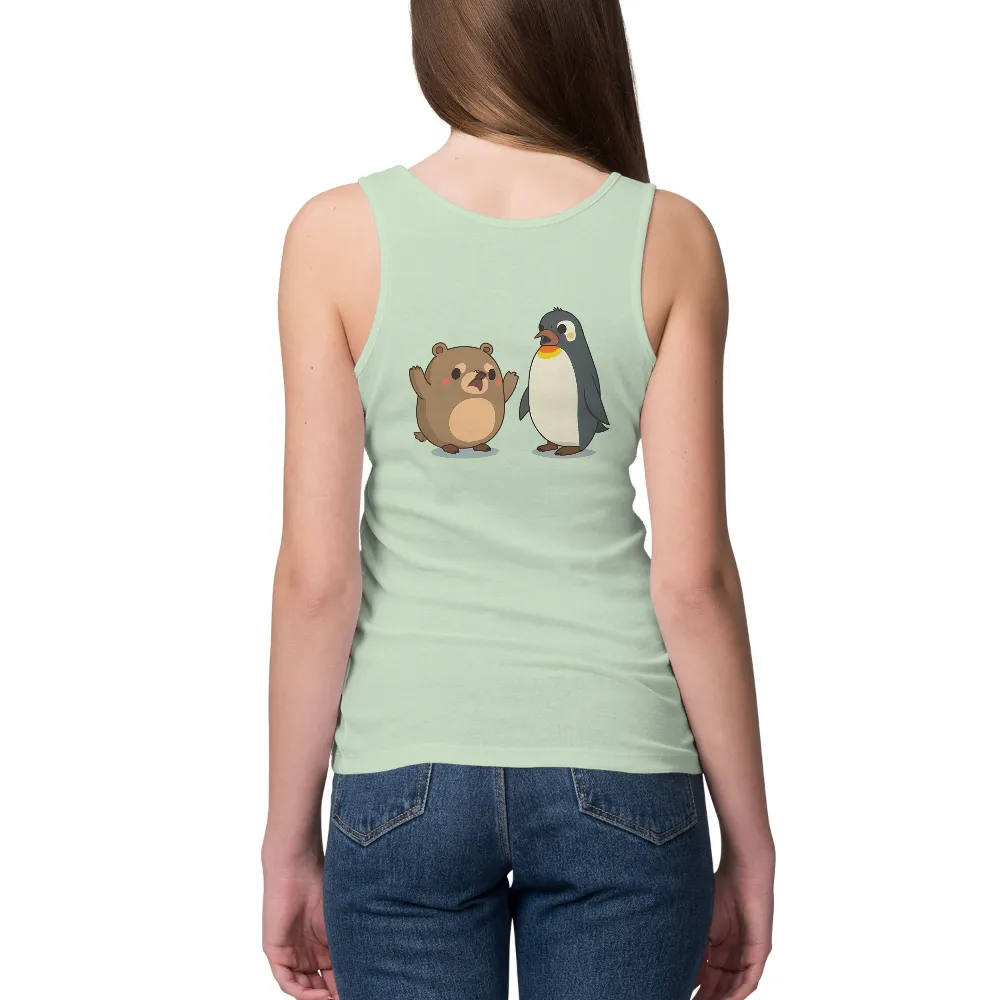 Custom Tee Shirts: Friendship in the Ice - Joyful Bear and Penguin|squirrel winter t shirt