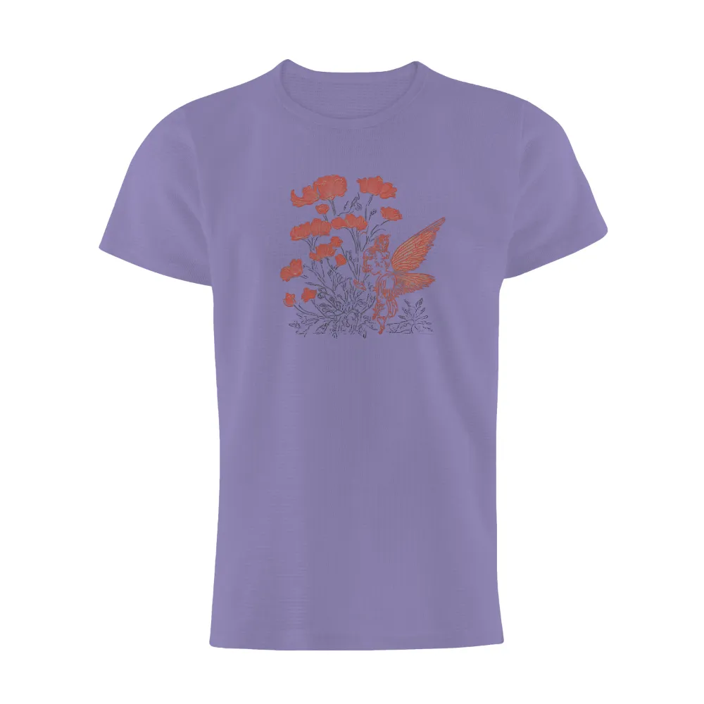 Custom Tee Shirts: Elysia's Coral Garden - Winged Figure in a Mystical Realm|t shirt painting on nature