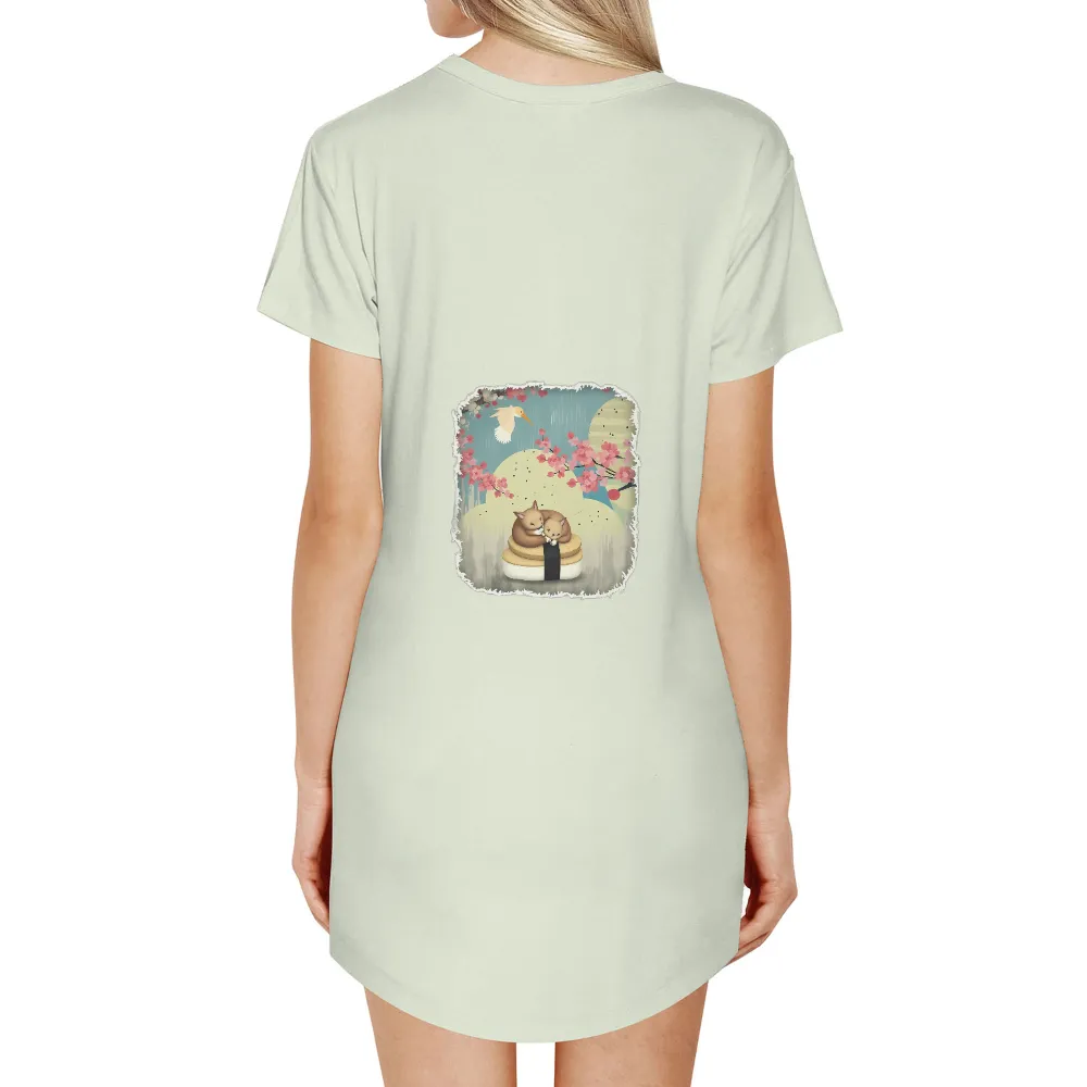 T-Shirts Pattern: Cats Embracing on a Bento Box with Cherry Blossoms|i love drinking pool water shirt