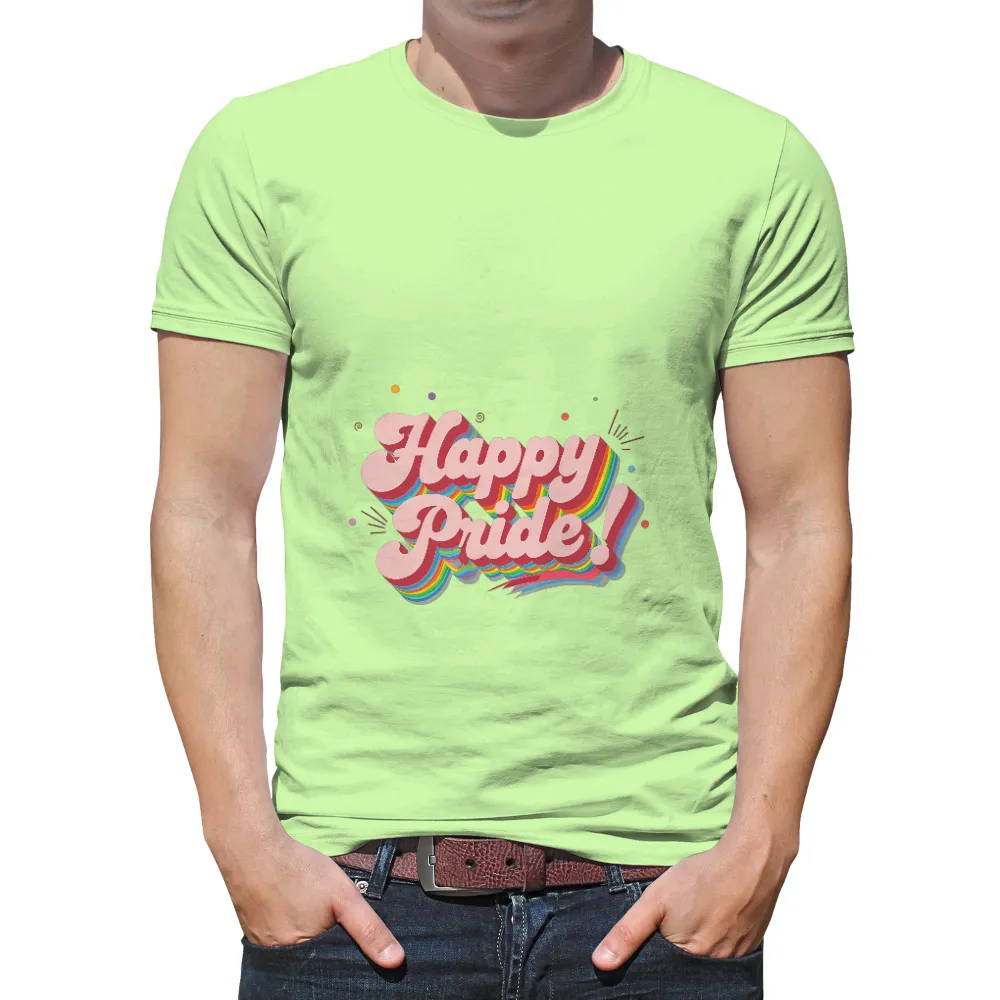 Custom T-Shirt Printing: Happy Pride! - Celebrate Love & Equality| Retro font