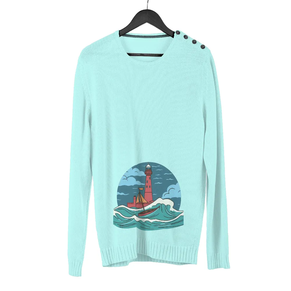 Shirts Graphic Tees | Sailor's Journey: Lighthouse & Waves| Orange Sails