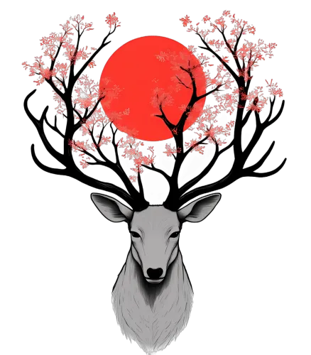 Custom Tee Shirts: Serene Deer with Cherry Blossoms - Artistic Nature Design