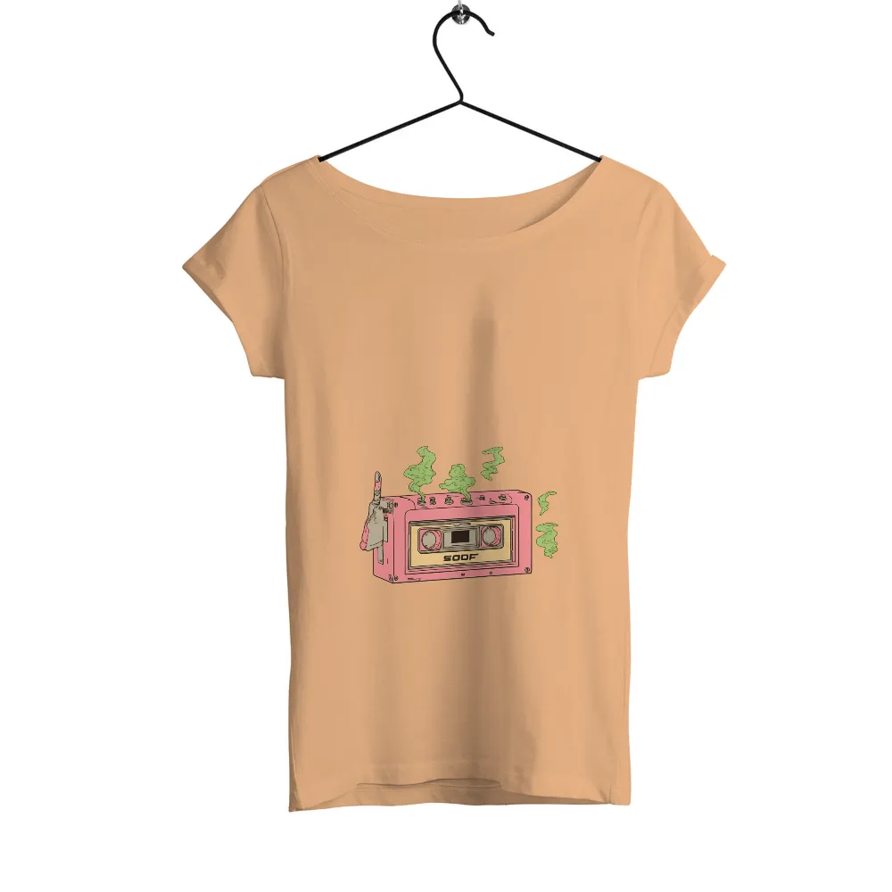 TShirt Design: SOOF Cassette Player with Playful Green Smoke|80's music tshirts