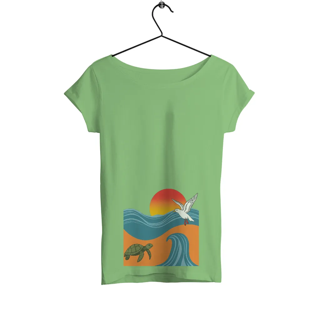 T-Shirts Pattern: Ocean Harmony with Seagull and Sea Turtle| Adventure and exploration