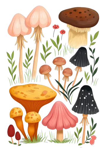 Enchanted Forest Mushrooms T-Shirts Design