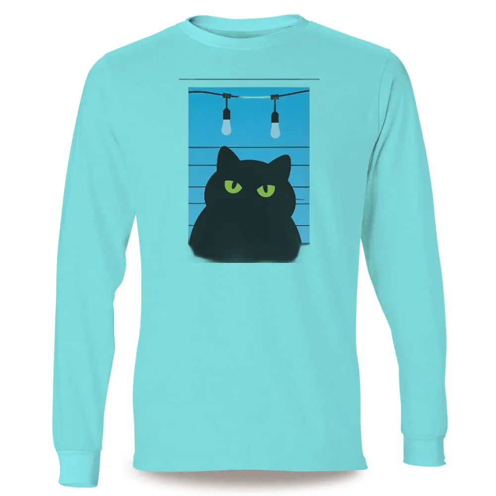 Customized Tee Shirts: Black Cat with Glowing Eyes in the Night| night scene