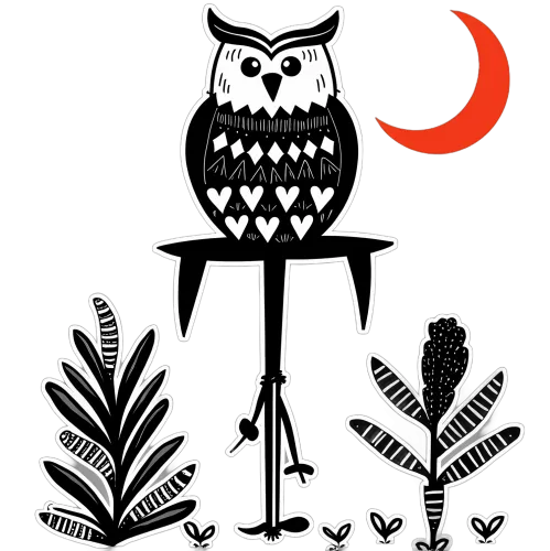 TShirt Design: Wise Owl Under the Crescent Moon