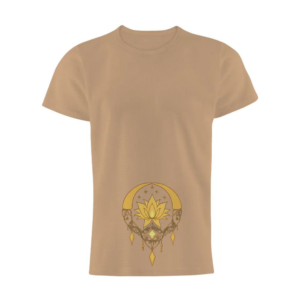 Customized Tee Shirts: Golden Lotus and Crescent Moon - Artistic Designs|men's night out camp shirt playboy