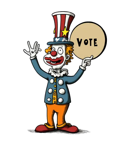 Graphic Tees: Quirky Clown Promoting Democracy