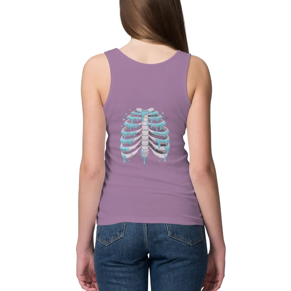 T-Shirts Design: Ribcage Art with Dripping Blue Paint| Anatomical art with dripping paint