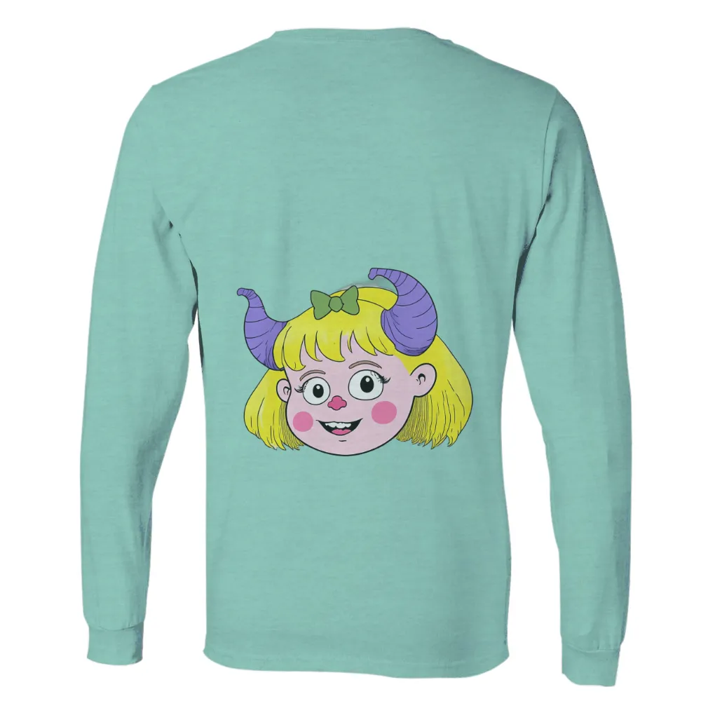 Custom Printing: Vibrant Cheerful Fantasy Character with Yellow Hair and Purple Horns|fun squad t shirt youtube