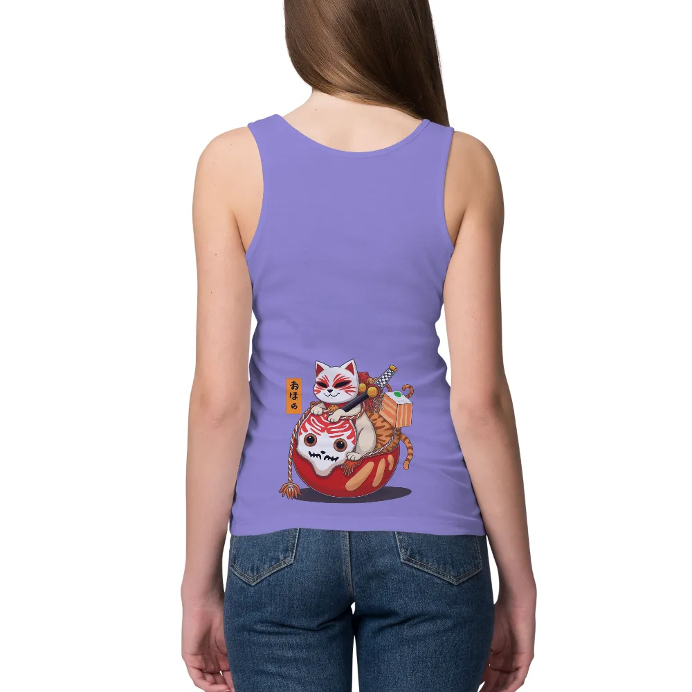 Shirts Graphic Tees: Cat Guardian on Daruma Doll| cat holding a sword